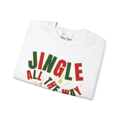 Women's Heavy Sweatshirt – "Jingle All The Way" Festive Christmas Graphic Sweatshirt