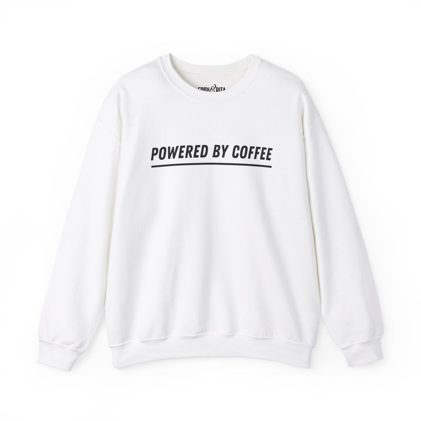 Men's Heavy Sweatshirt – "Powered by Coffee" Funny Graphic Sweatshirt for Coffee Lovers