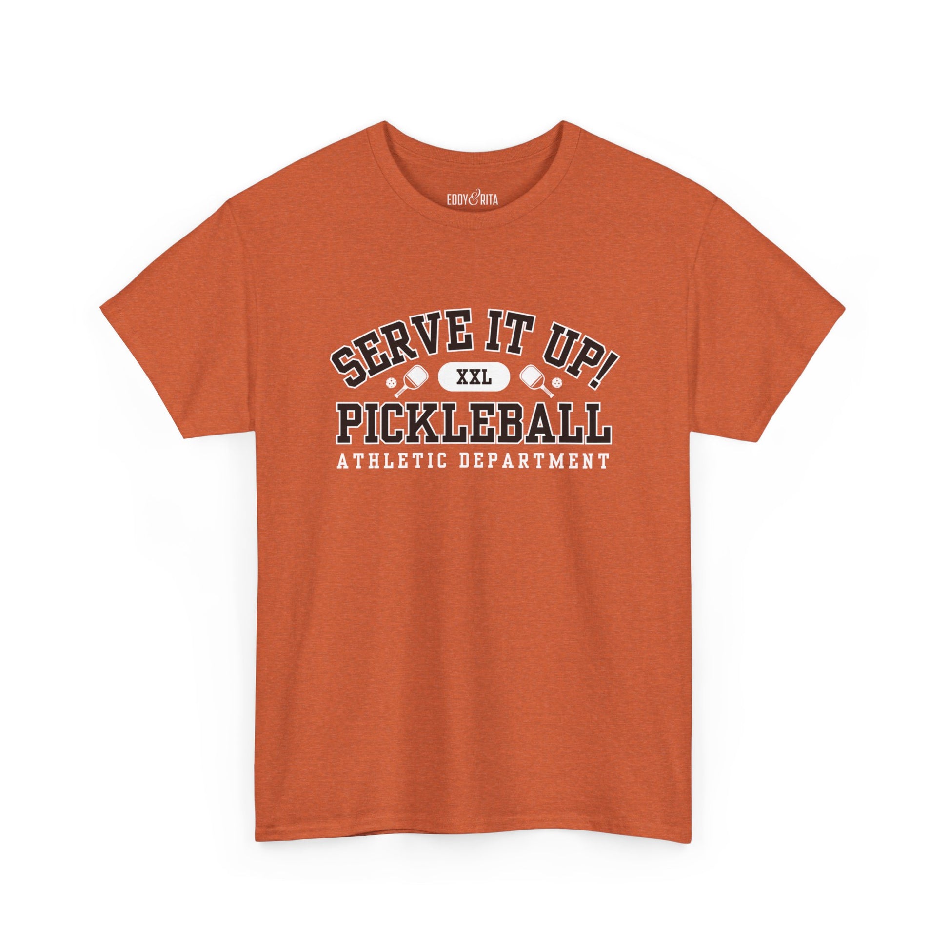 Eddy and Rita Unisex Heavy Cotton T-Shirt - "Serve It Up Pickleball Athletic Department" Graphic Tee