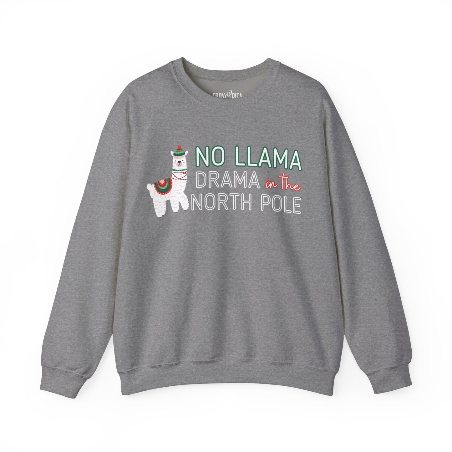 Women's Heavy Sweatshirt – "No Llama Drama in the North Pole" Fun and Festive Christmas Graphic Sweatshirt