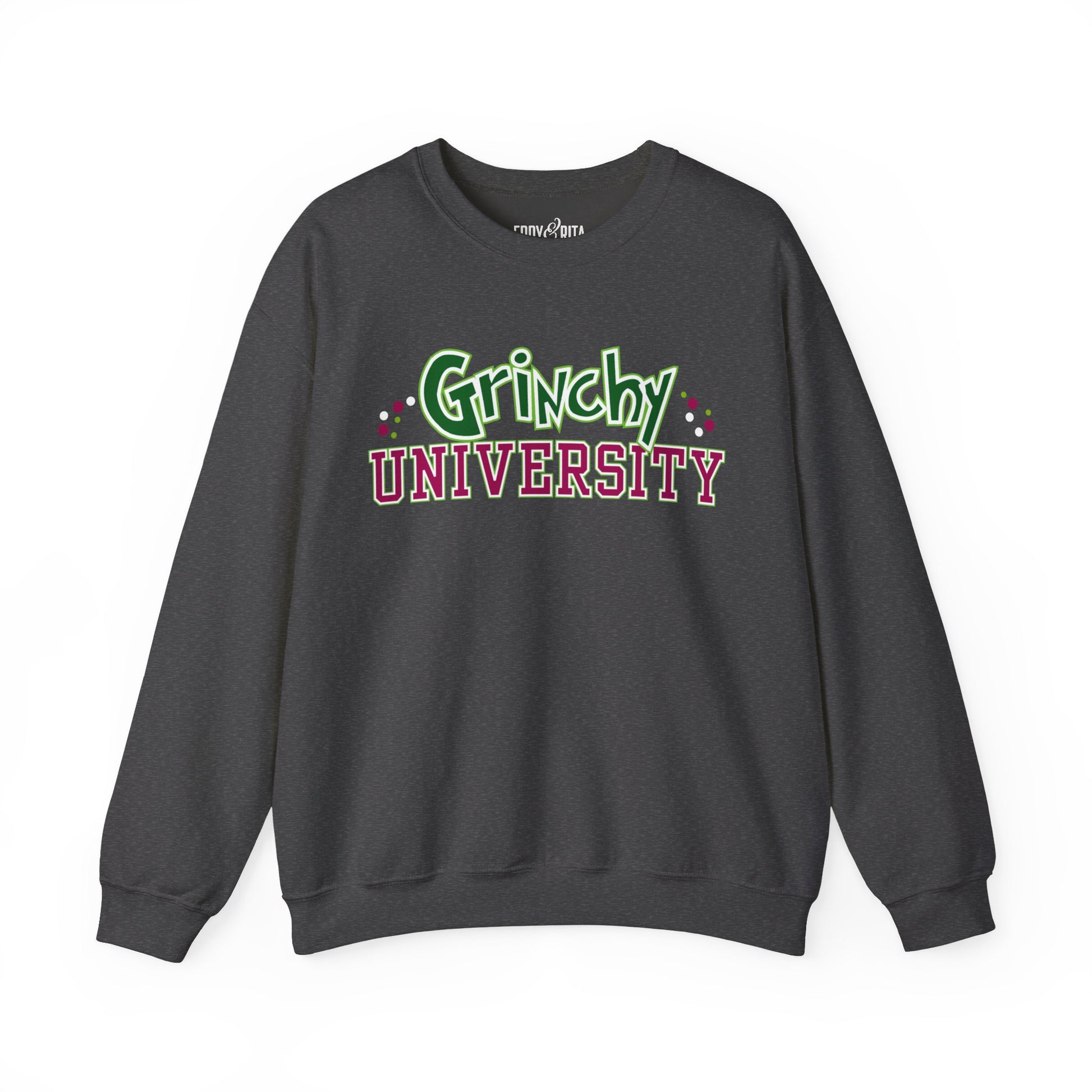 Women’s Heavy Sweatshirt – Grinchy University Design | Fun and Festive Holiday Pullover