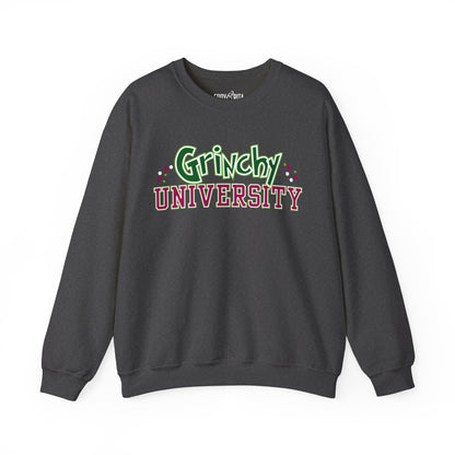 Women’s Heavy Sweatshirt – Grinchy University Design | Fun and Festive Holiday Pullover