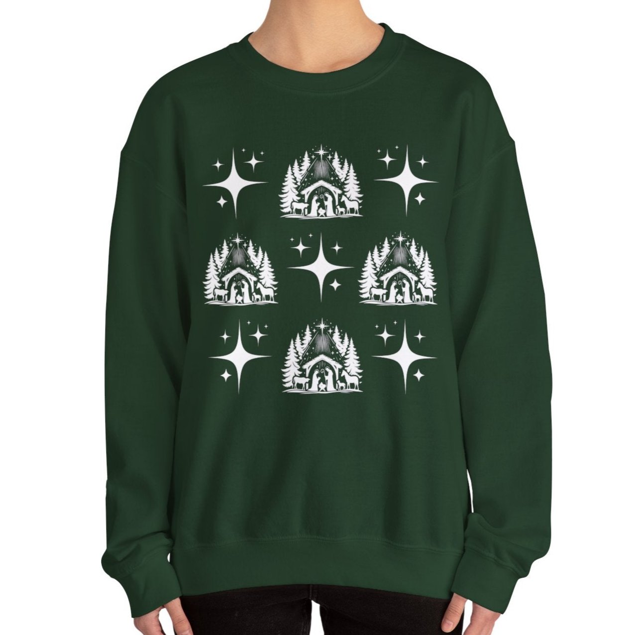 Women's Heavy Sweatshirt – "Christmas Nativity" Faith-Inspired Holiday Graphic Sweatshirt