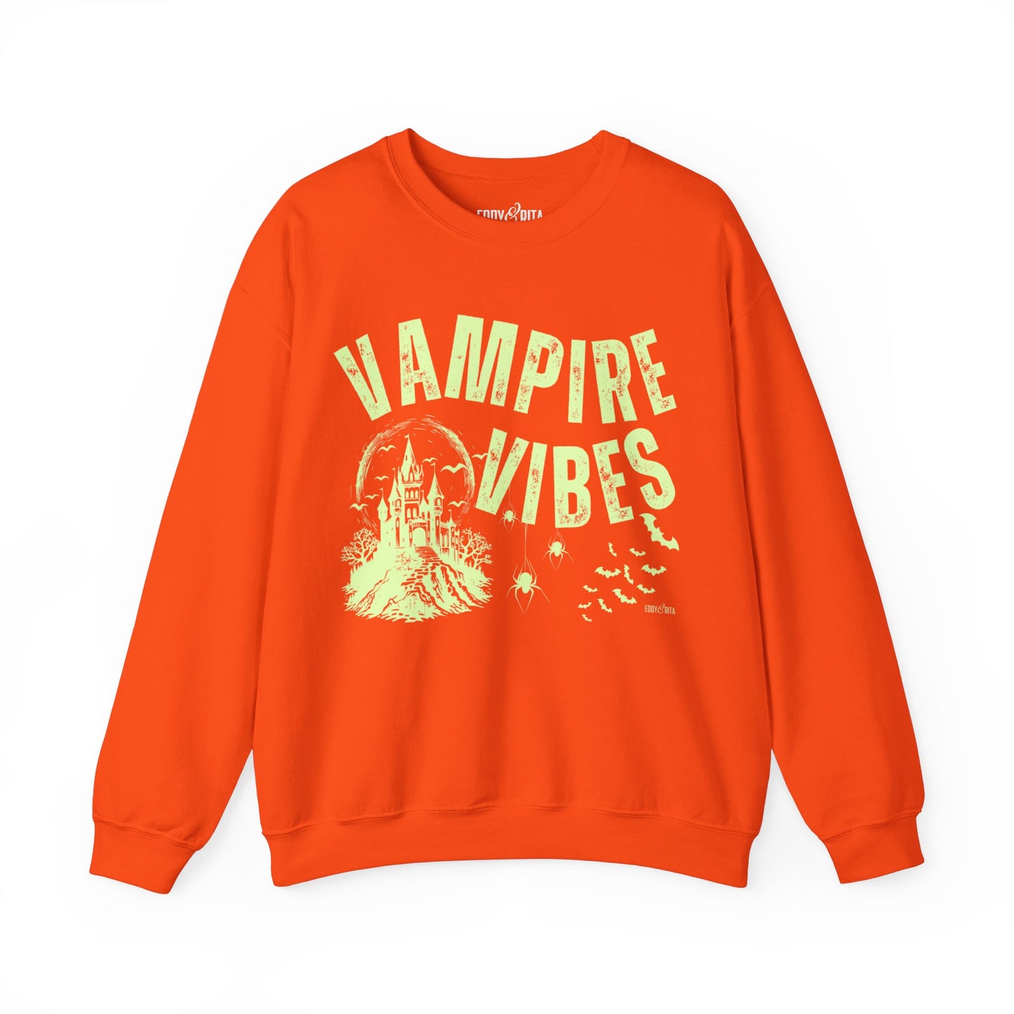 Eddy and Rita Women's Heavy Crewneck Sweatshirt - "Vampire Vibes" Halloween Graphic Pullover