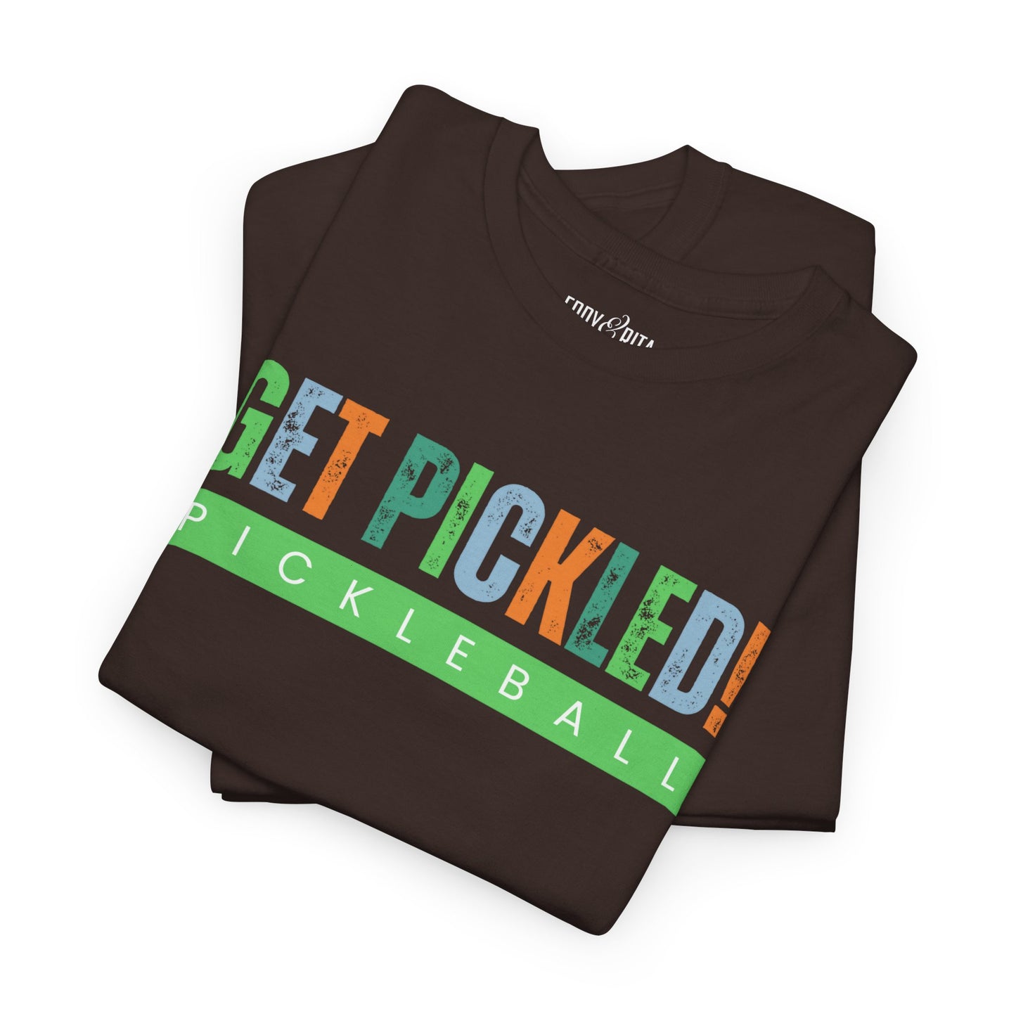 Eddy and Rita Men's Heavy Cotton T-Shirt - "Get Pickled! Pickleball" Graphic Tee for Pickleball Enthusiasts