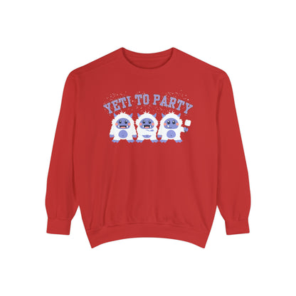 Comfort Colors Garment-Dyed Sweatshirt - 'Yeti to Party' Trio of Cute Yetis Pullover - Eddy and Rita