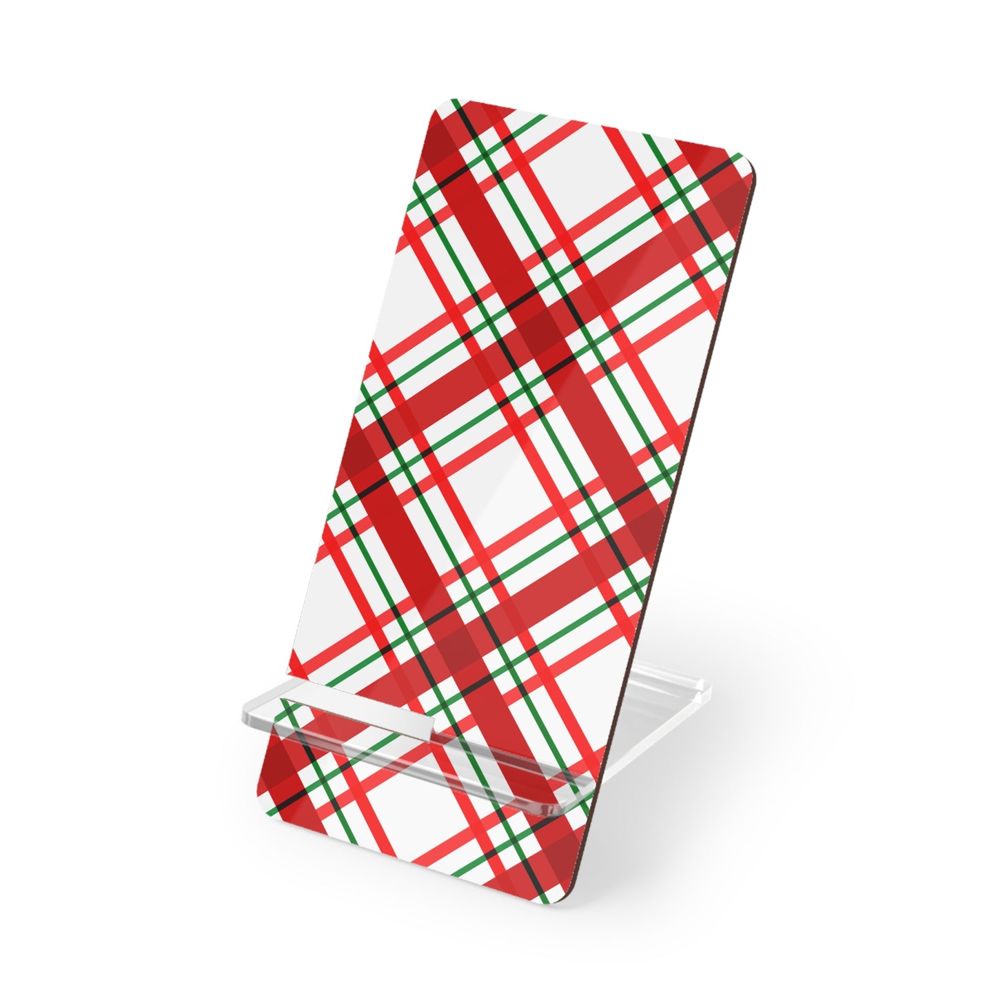 Mobile Display Stand for iPhone – Classic Christmas Plaid Design | Perfect Holiday Stocking Stuffer