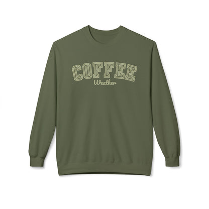 Women's Midweight Fleece Sweatshirt – "Coffee Weather" Cozy and Stylish Graphic Sweatshirt