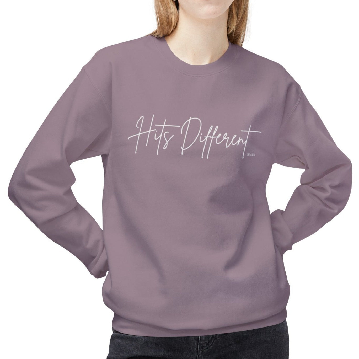 Eddy and Rita Women's Midweight Crewneck Sweatshirt - "Hits Different" Trendy Graphic Pullover