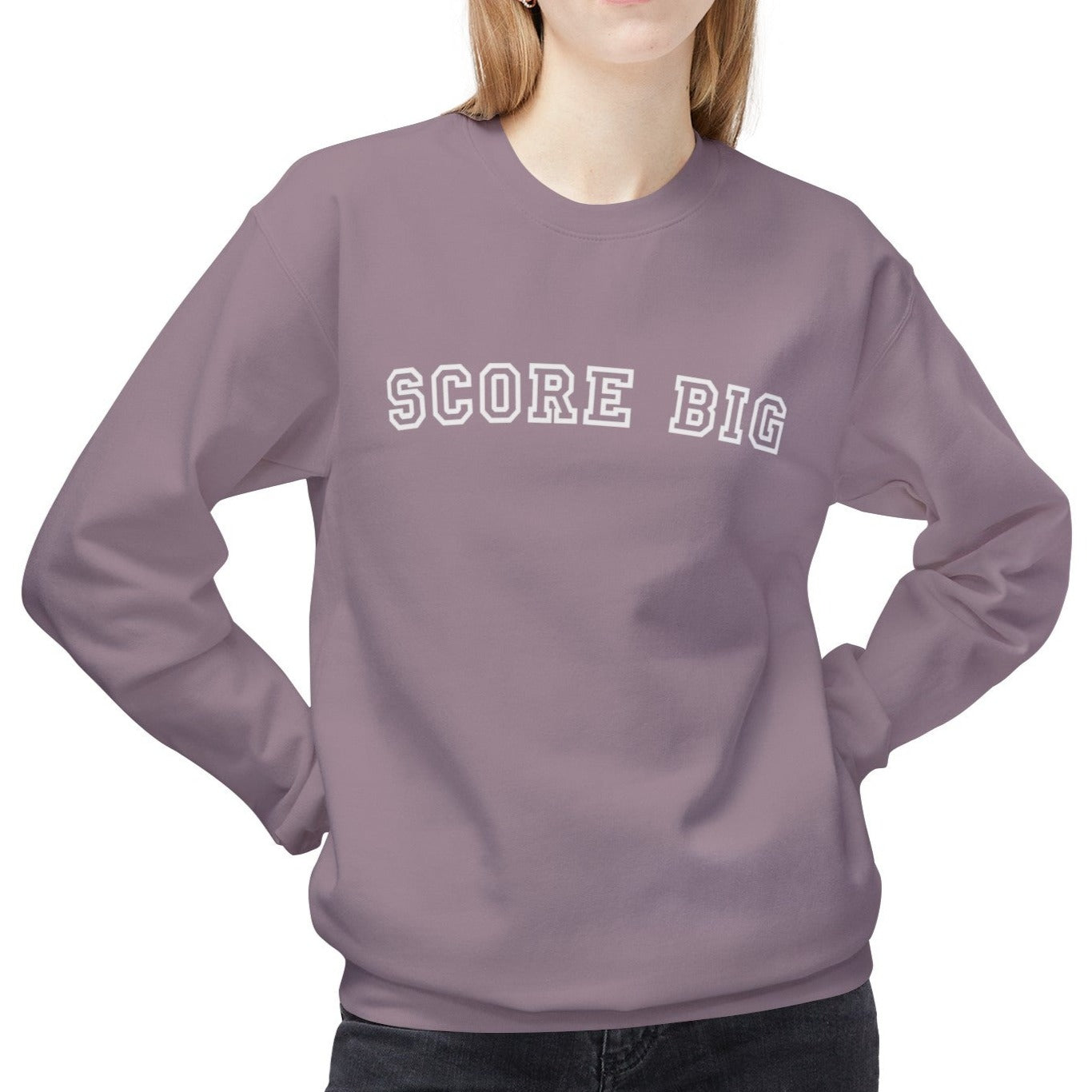 Eddy and Rita Women's Midweight Crewneck Sweatshirt - "Score Big" Motivational Graphic Pullover