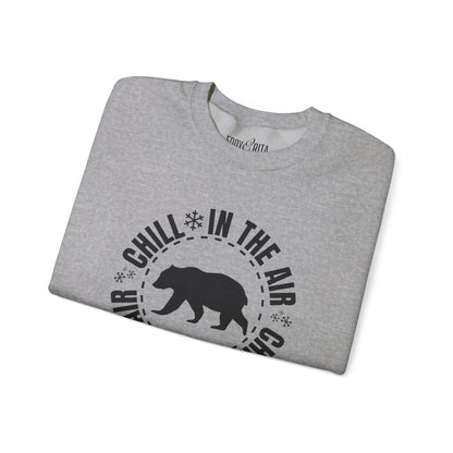 Women's Heavy Sweatshirt – "Chill In The Air Bear" Cozy Winter Graphic Sweatshirt