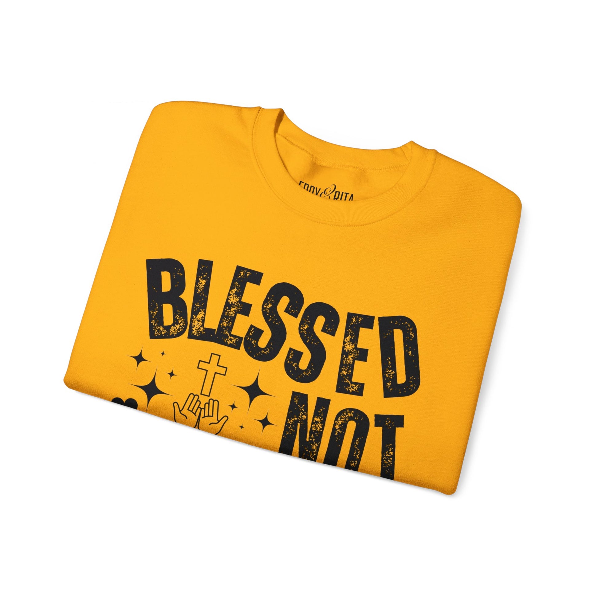 Eddy and Rita Women's Heavy Crewneck Sweatshirt - "Blessed Not Spooked" Christian Halloween Graphic Pullover