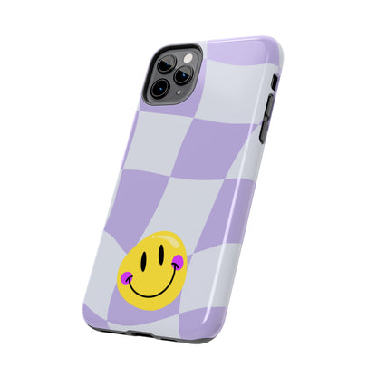 Light Purple Checked Smiley Face Cell Phone Case - Cheerful and Stylish Protective Cover