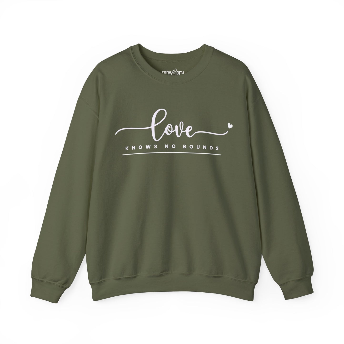 Women’s Heavy Sweatshirt – “Love Knows No Bounds” | Cozy and Heartfelt Inspirational Pullover