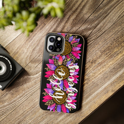 Hello Gorgeous Pink Purple Leopard Sunflowers iPhone Case - Stylish Floral Protective Cover