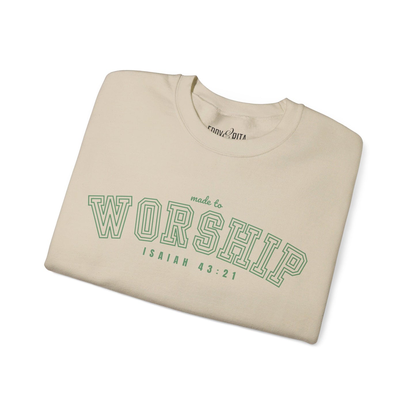 Women's Heavy Blend Sweatshirt – "Made to Worship Isaiah 43:21" Faith-Inspired Graphic Sweatshirt