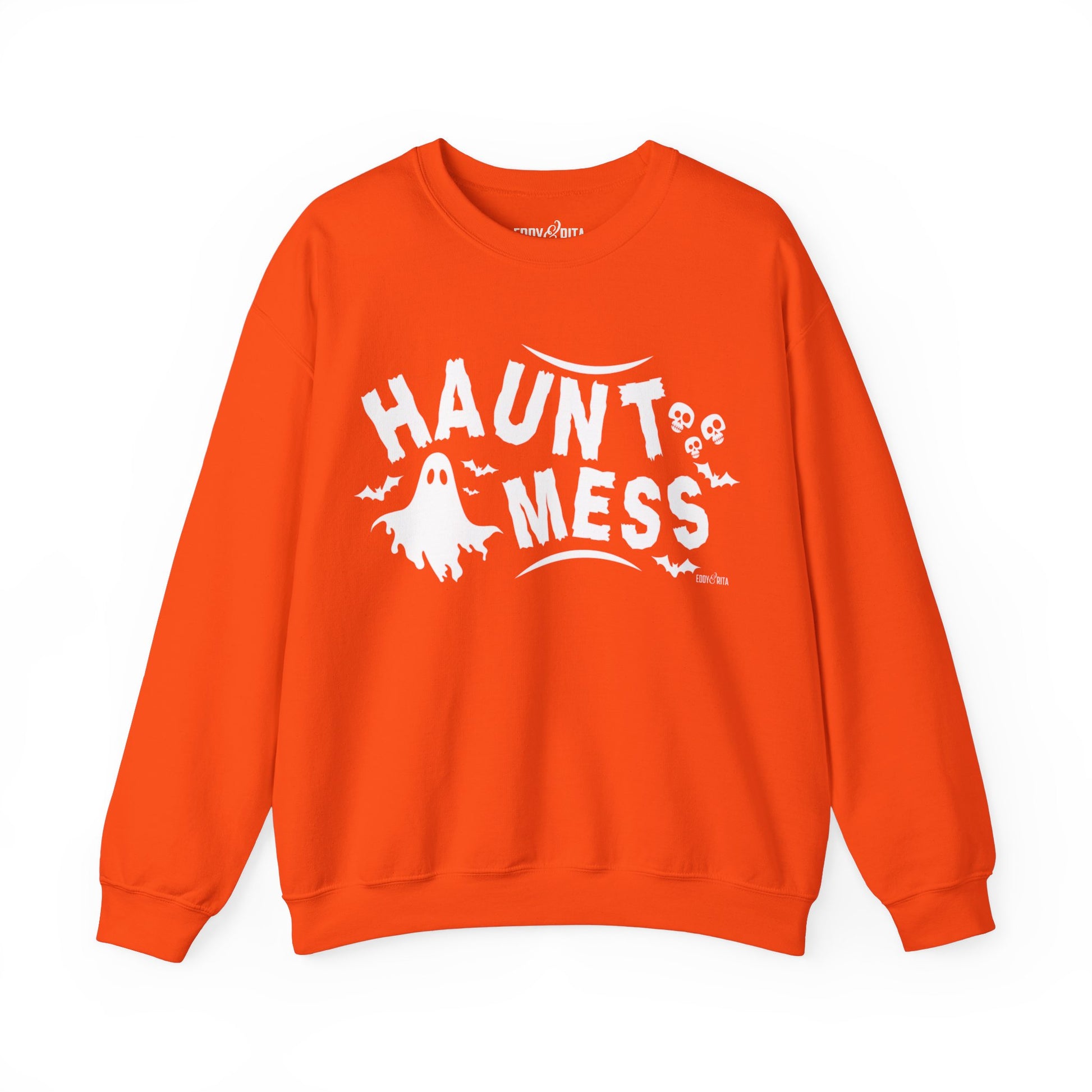 Eddy and Rita Women's Heavy Crewneck Sweatshirt - "Haunt Mess" Halloween Graphic Pullover