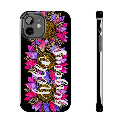 Hello Gorgeous Pink Purple Leopard Sunflowers iPhone Case - Stylish Floral Protective Cover