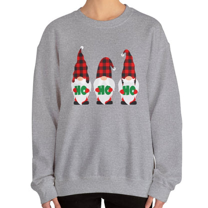 Ho Ho Ho with Three Red and Black Checked Gnomes Women's Sweatshirt - Festive Holiday Fashion