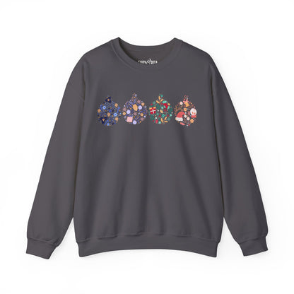 Women’s Heavy Sweatshirt – Four Ornate Christmas Ornaments Design | Cozy and Festive Holiday Pullover