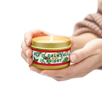 4 oz Coffee Scented Tin Candle – “All Is Calm, All Is Bright” Design | Cozy Holiday Stocking Stuffer