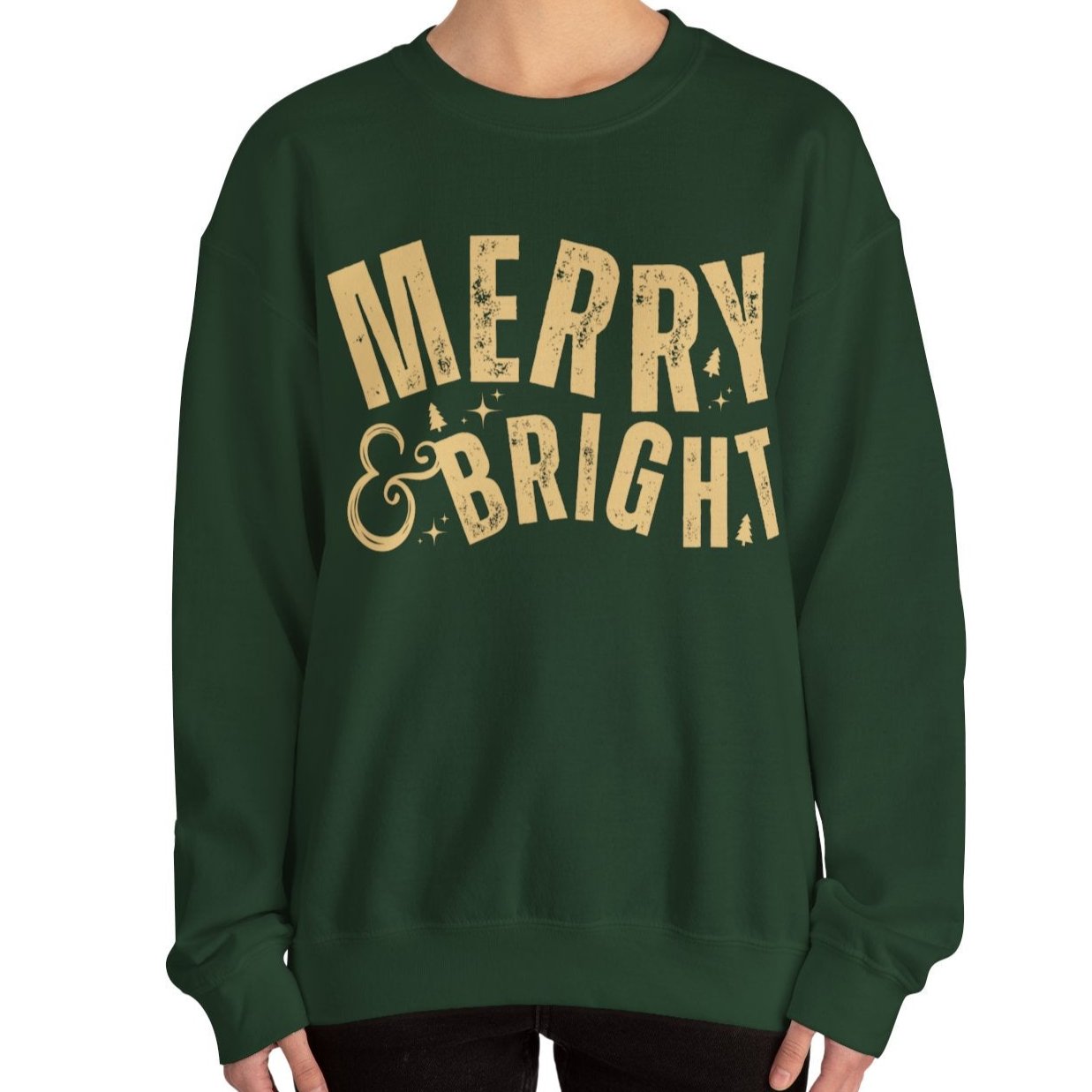 Women's Heavy Sweatshirt – "Merry and Bright" Festive Christmas Graphic Sweatshirt