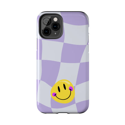 Light Purple Checked Smiley Face Cell Phone Case - Cheerful and Stylish Protective Cover