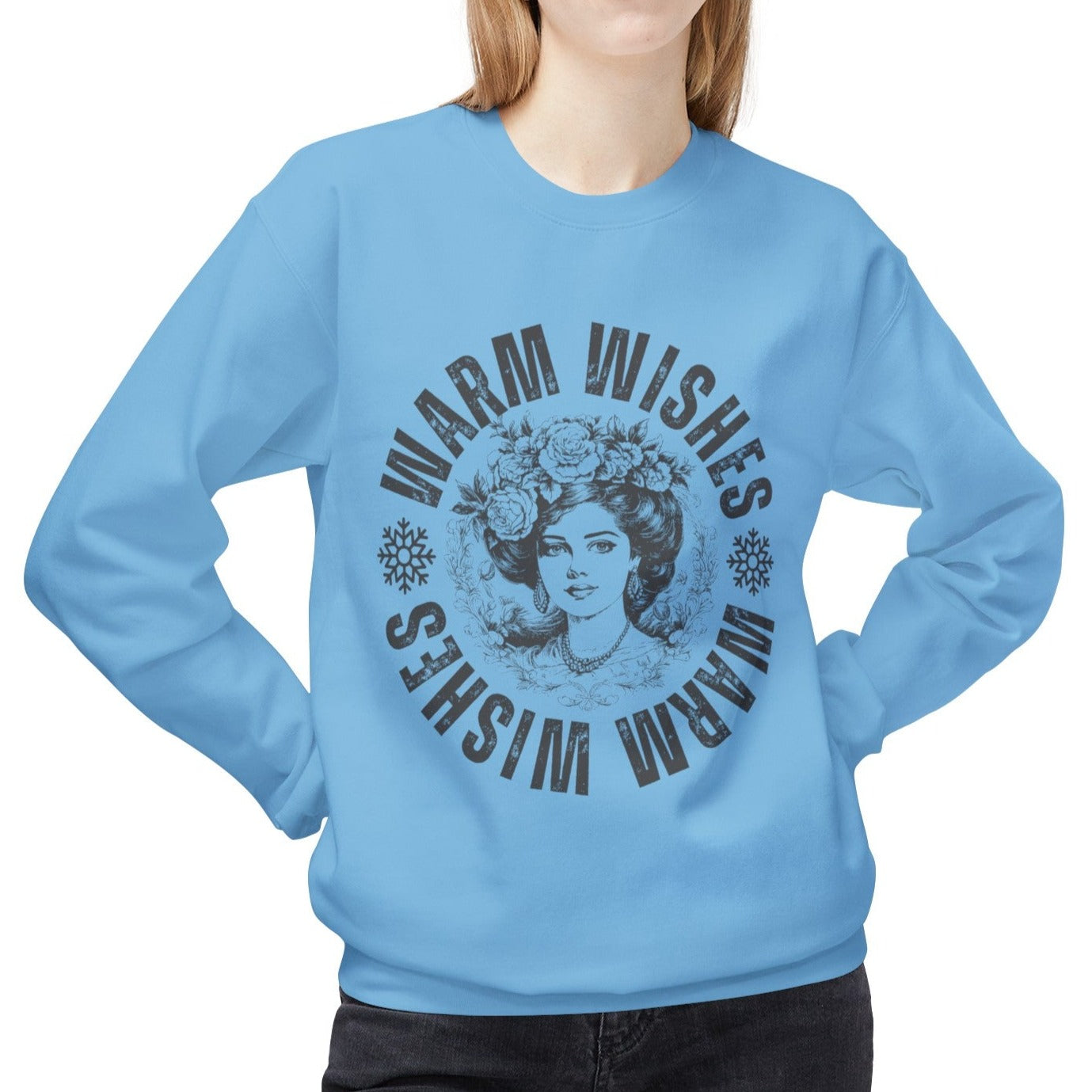 Eddy and Rita Women's Midweight Crewneck Sweatshirt - "Warm Wishes" Snowflake Graphic Pullover