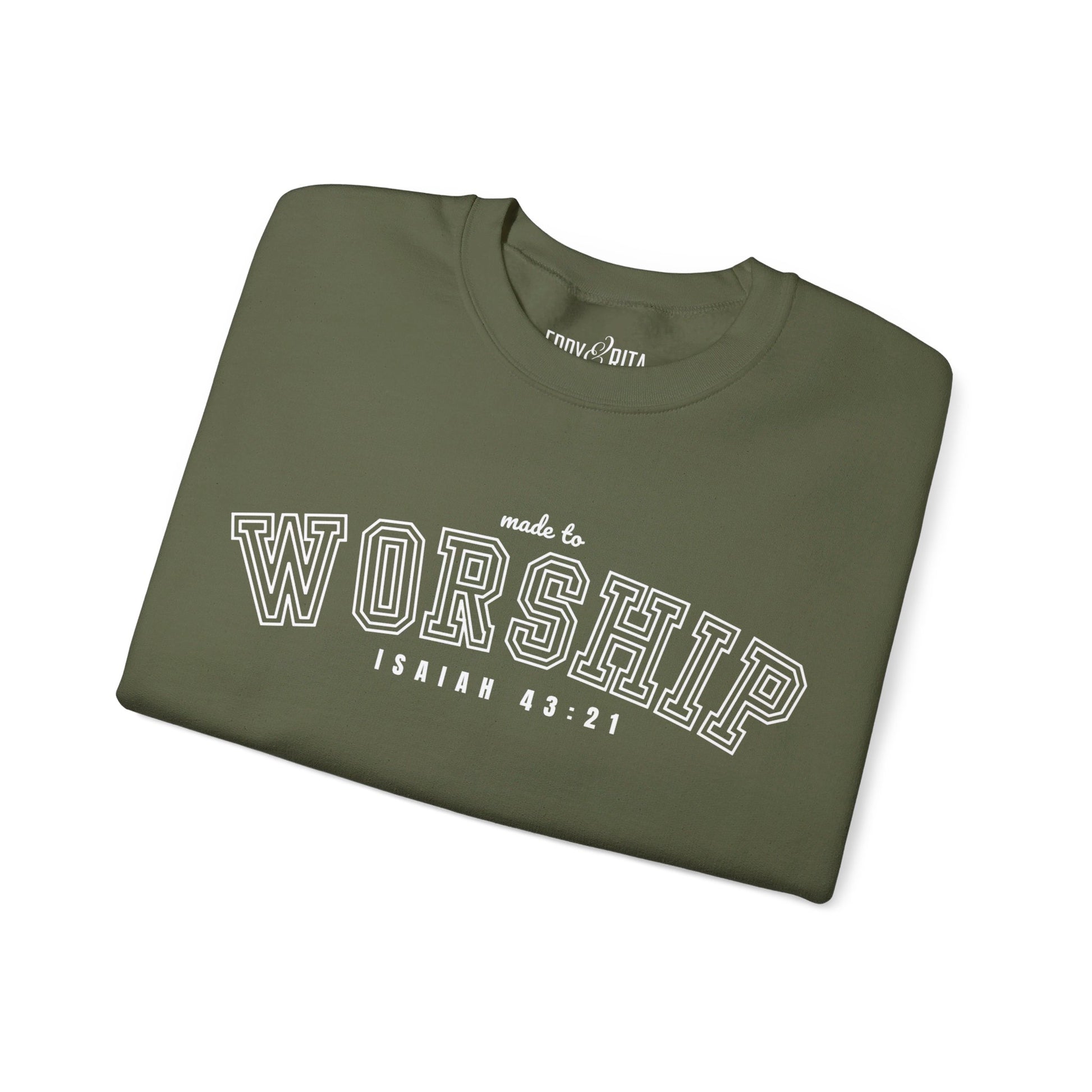 Women's Heavy Blend Sweatshirt – "Made to Worship Isaiah 43:21" Faith-Inspired Graphic Sweatshirt