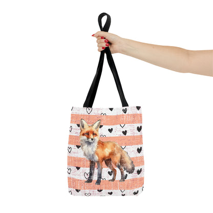 Hearts and Fox Harmony: Women's Small Tote Bag with Canvas of Love - Eddy and Rita