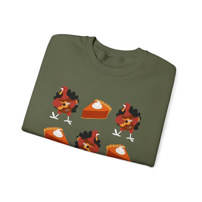 Women's Heavy Sweatshirt – "Turkeys and Pies Gobble Gobble" Fun Thanksgiving Graphic Sweatshirt