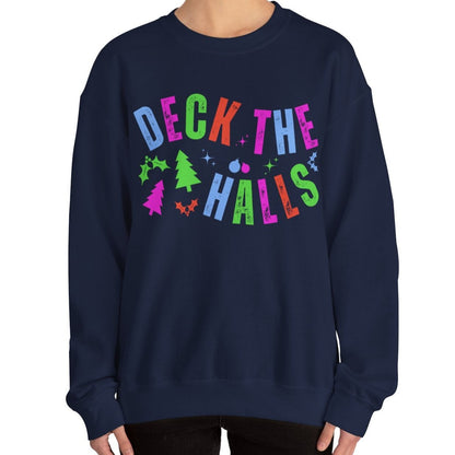 Women's Heavy Sweatshirt – "Deck the Halls" Festive Holiday Graphic Sweatshirt