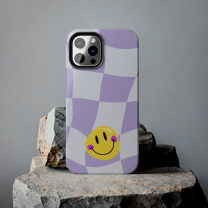 Light Purple Checked Smiley Face Cell Phone Case - Cheerful and Stylish Protective Cover