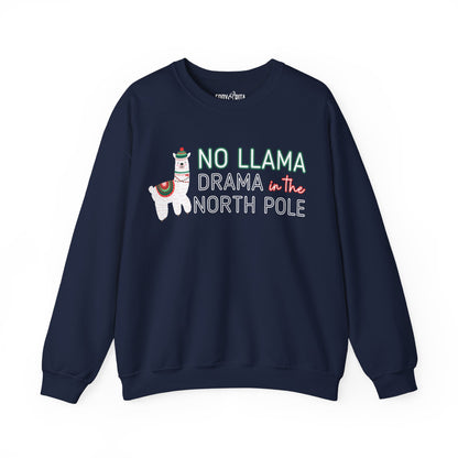 Women's Heavy Sweatshirt – "No Llama Drama in the North Pole" Fun and Festive Christmas Graphic Sweatshirt