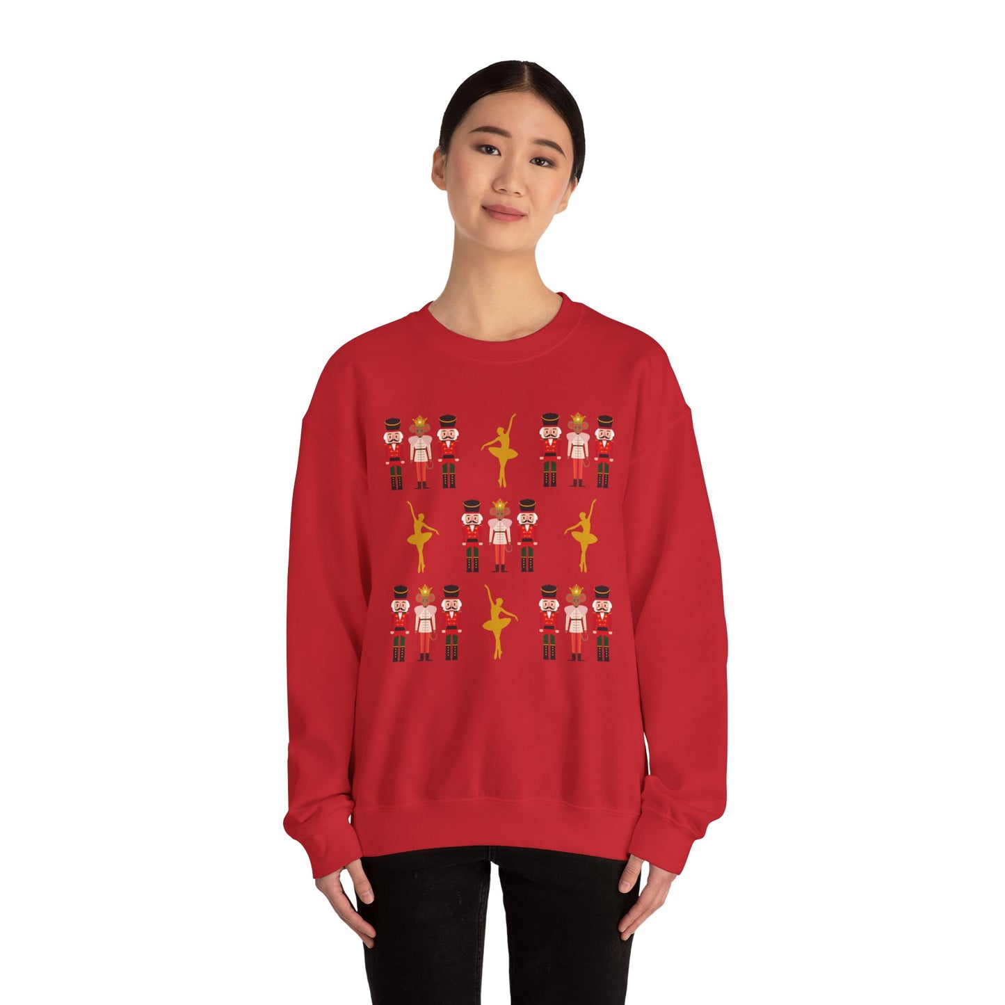 Women's Heavy Sweatshirt – "Nutcrackers with Golden Ballerina" Elegant Christmas Graphic Sweatshirt