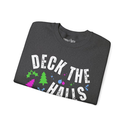 Women's Heavy Sweatshirt – "Deck the Halls" Festive Holiday Graphic Sweatshirt