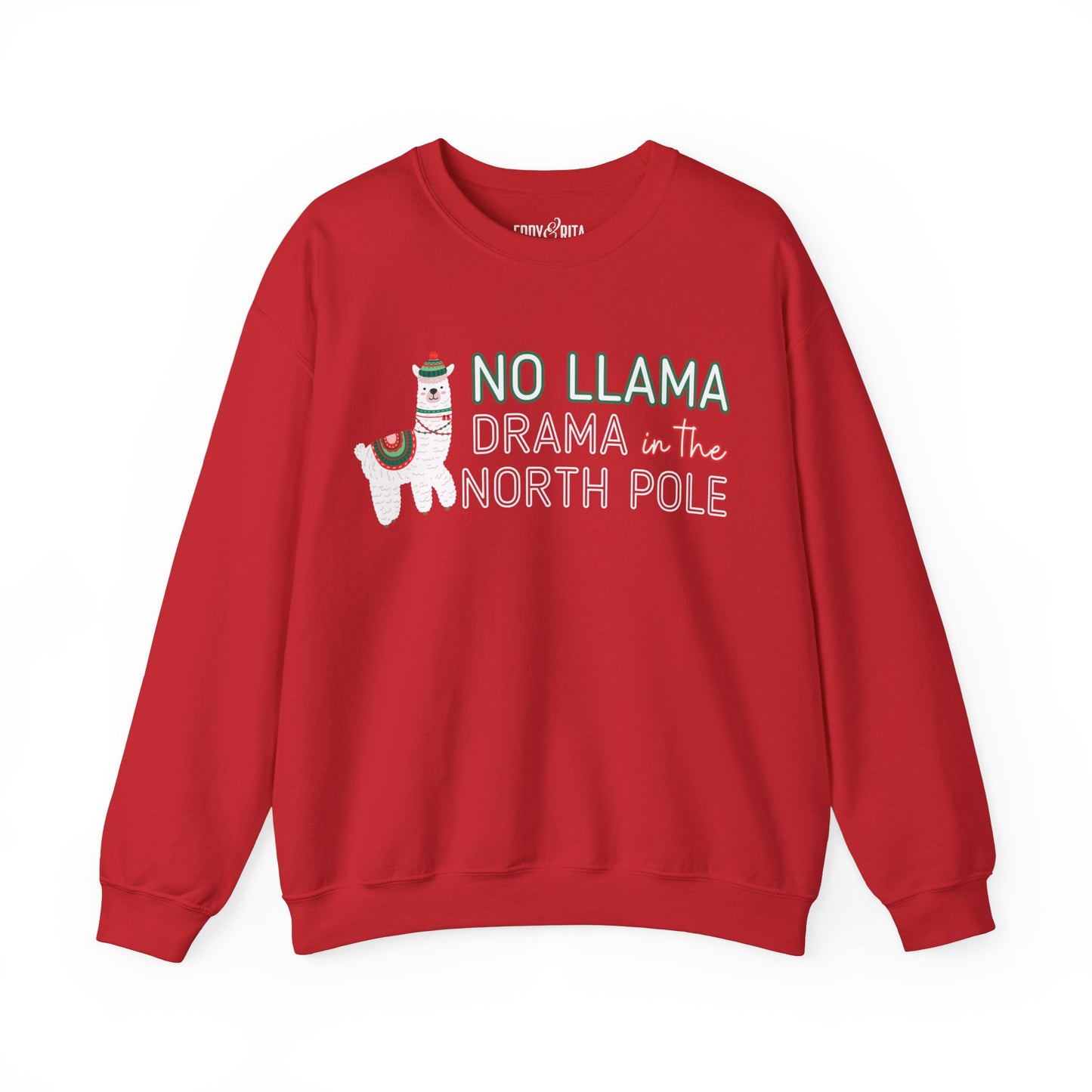 Women's Heavy Sweatshirt – "No Llama Drama in the North Pole" Fun and Festive Christmas Graphic Sweatshirt