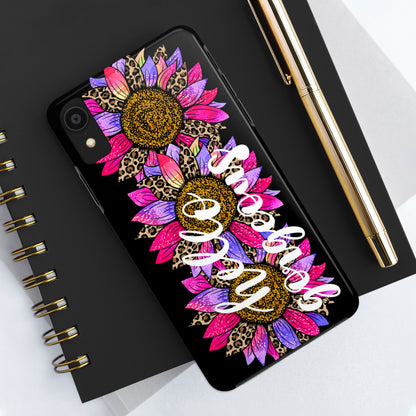 Hello Gorgeous Pink Purple Leopard Sunflowers iPhone Case - Stylish Floral Protective Cover