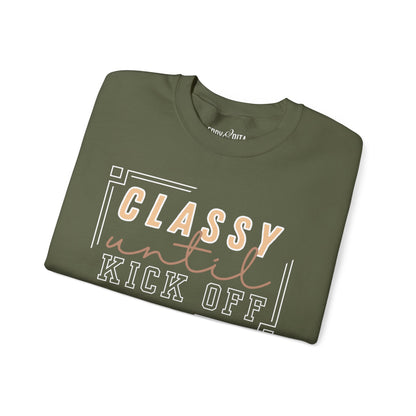 Women’s Heavy Sweatshirt – “Classy Until Kickoff” | Cozy and Stylish Game Day Pullover