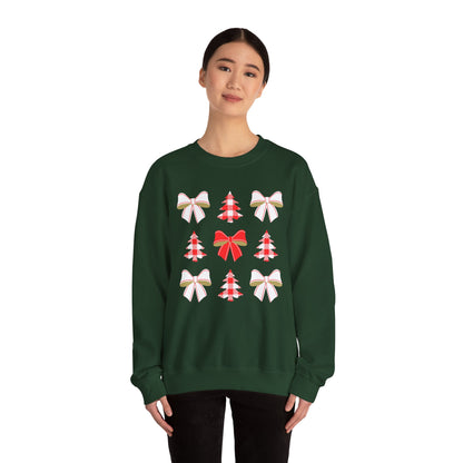 Women's Heavy Sweatshirt – "Christmas Trees and Bows" Festive Holiday Graphic Sweatshirt