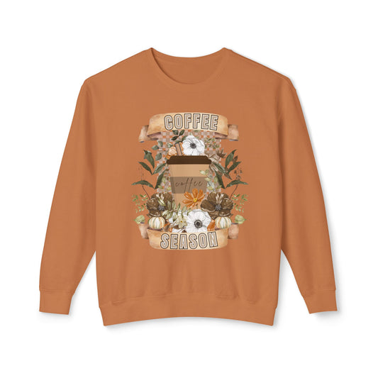 Women's Lightweight Comfort Colors Sweatshirt – "Coffee Season" Cozy Fall Graphic Sweatshirt