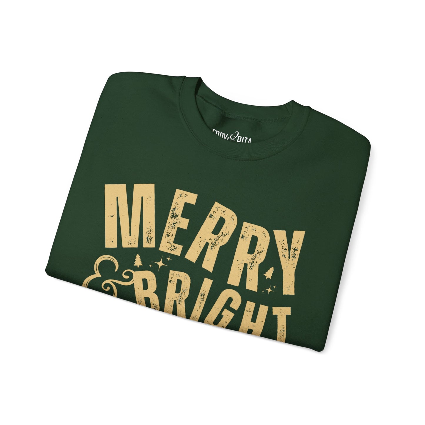 Women's Heavy Sweatshirt – "Merry and Bright" Festive Christmas Graphic Sweatshirt