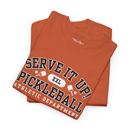 Eddy and Rita Unisex Heavy Cotton T-Shirt - "Serve It Up Pickleball Athletic Department" Graphic Tee