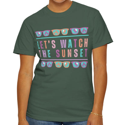 Eddy and Rita Women's Comfort Colors T-Shirt - "Let's Watch The Sunset" Graphic Tee for Sunset Lovers