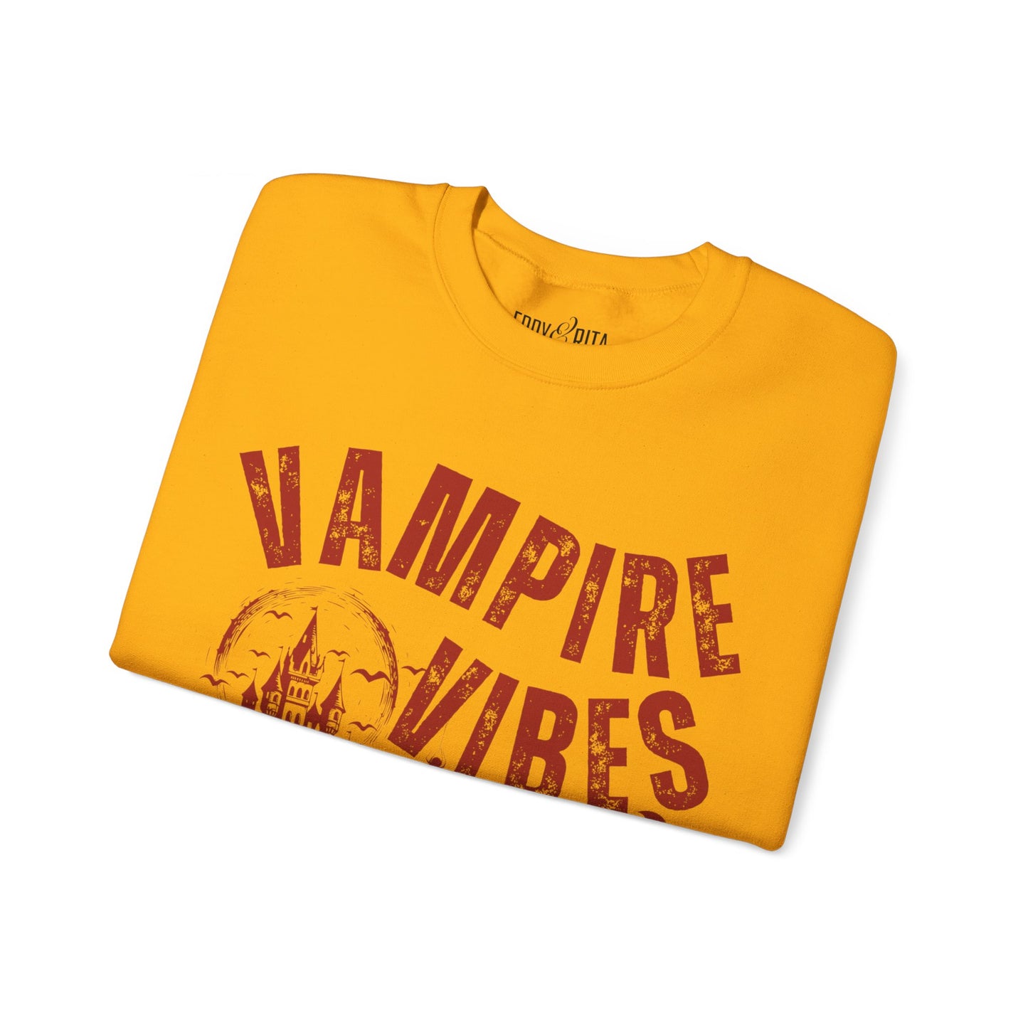 Eddy and Rita Women's Heavy Crewneck Sweatshirt - "Vampire Vibes" Halloween Graphic Pullover