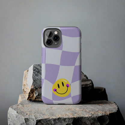 Light Purple Checked Smiley Face Cell Phone Case - Cheerful and Stylish Protective Cover