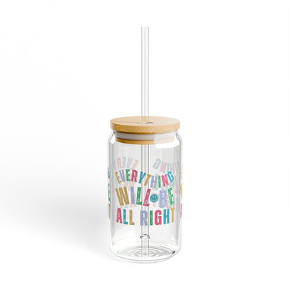 Everything Will Be All Right Sipper Glass with Lid, 16oz