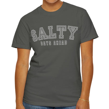 Eddy and Rita Women's Comfort Colors T-Shirt - "Salty Days Ahead" Beach Graphic Tee