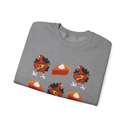 Women's Heavy Sweatshirt – "Turkeys and Pies Gobble Gobble" Fun Thanksgiving Graphic Sweatshirt