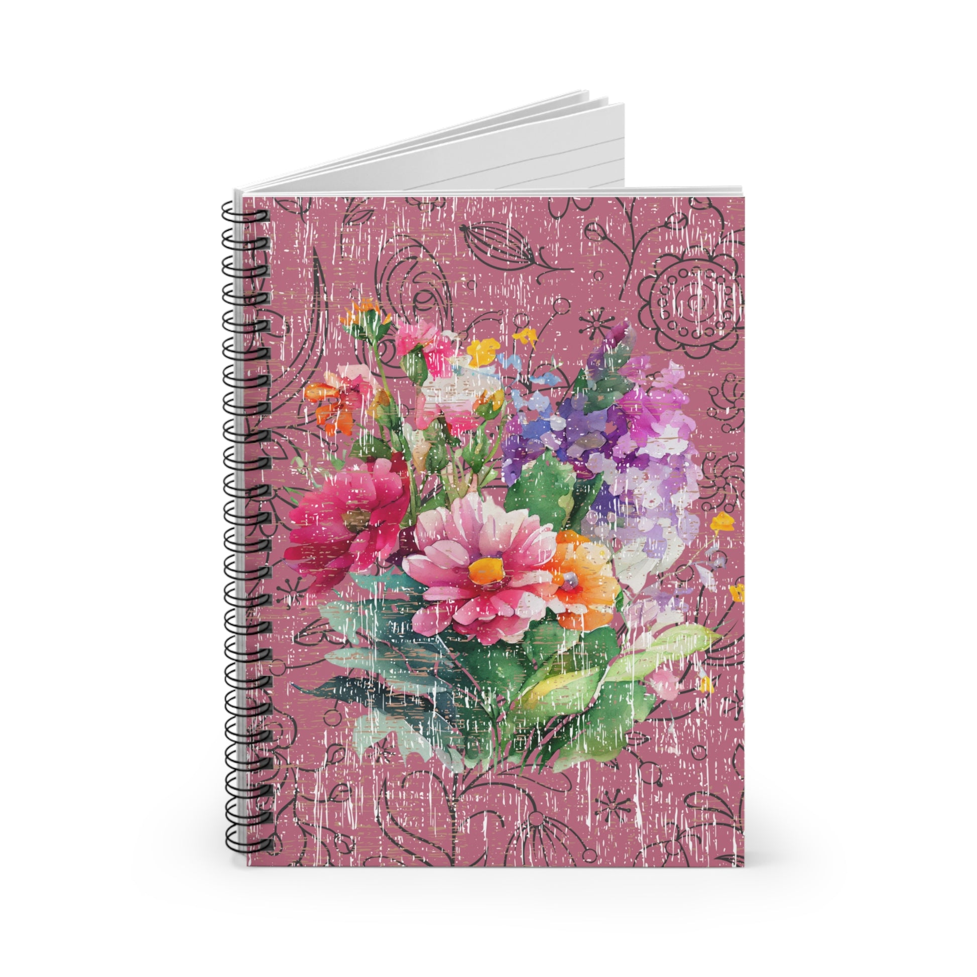 Rose-Colored Vintage Bliss: Floral Spiral Notebook for Elegant Writing and Creative Inspiration - Eddy and Rita